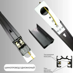 Шинопровод для трековых светильников однофазный, черный, 1м - 1шт