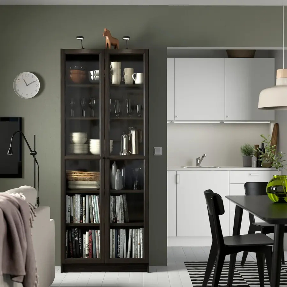 Книжный шкаф -  BILLY / OXBERG IKEA/ БИЛЛИ/ ОКСБЕРГ ИКЕА,80х30х202 см,  темно-коричневый