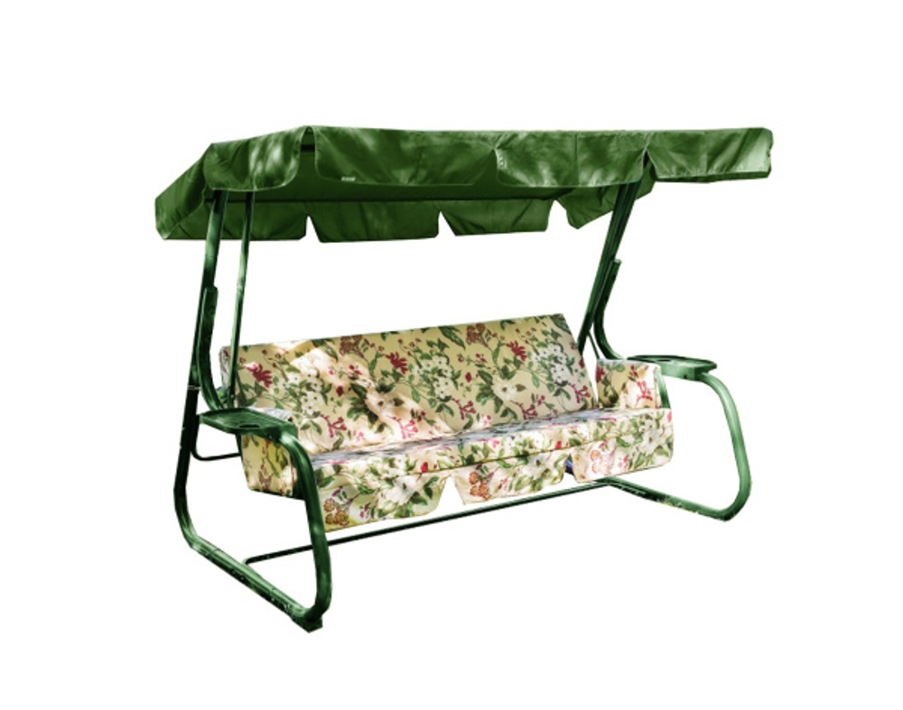 Качели садовые OLSA 3-х местные Родео(каркас зеленый, м/э бежевый рис.цветы)1 уп.