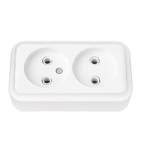 Розетка ЭЛЕКТ О/У двойная без з.к. без шторок 16А 250В IP20 в сборе.БЕЛЫЙ (РА-237-Б)