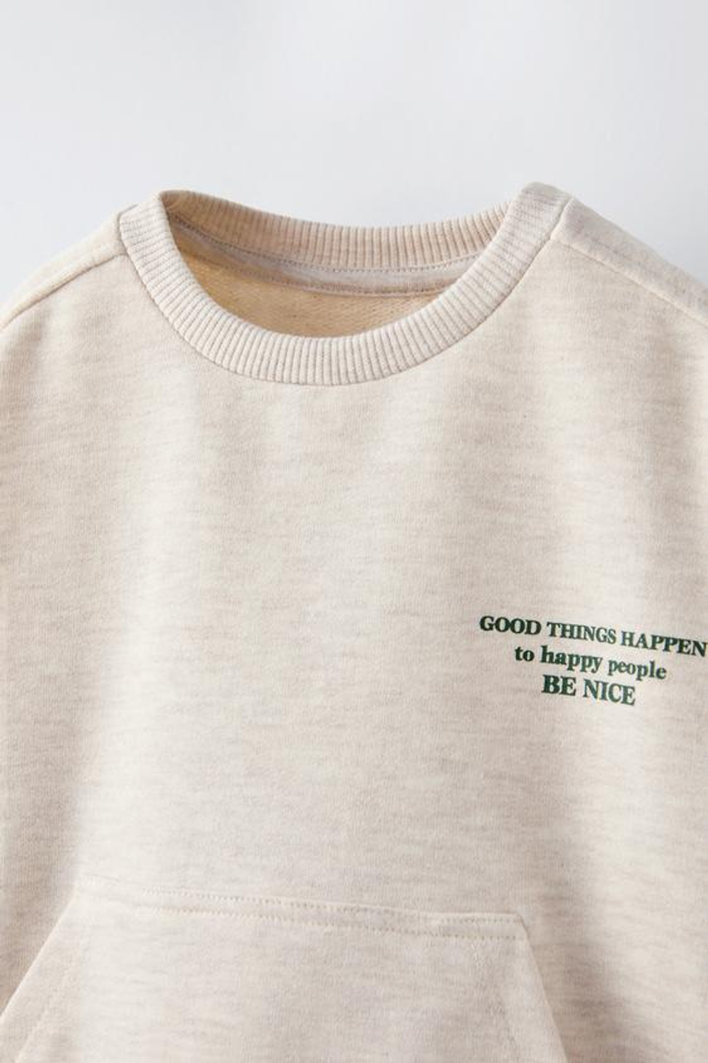 ZARA ТОЛСТОВКА С НАДПИСЬЮ НА КАРМАНЕ, ПЕСОЧНЫЙ