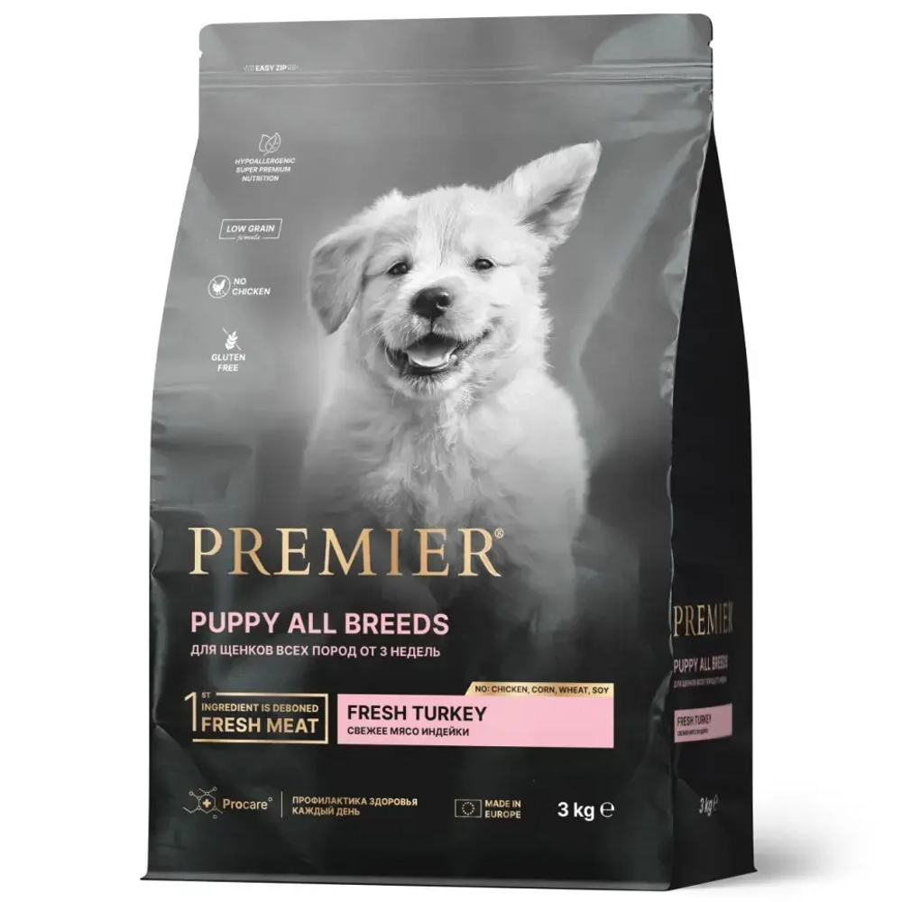 Premier dog turkey puppy сухой корм для щенков, свежее мясо индейки - 3 кг