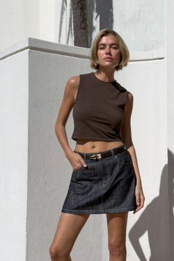 ZARA УКОРОЧЕННЫЙ ТОП ИЗ ХЛОПКА, ШОКОЛАДНЫЙ