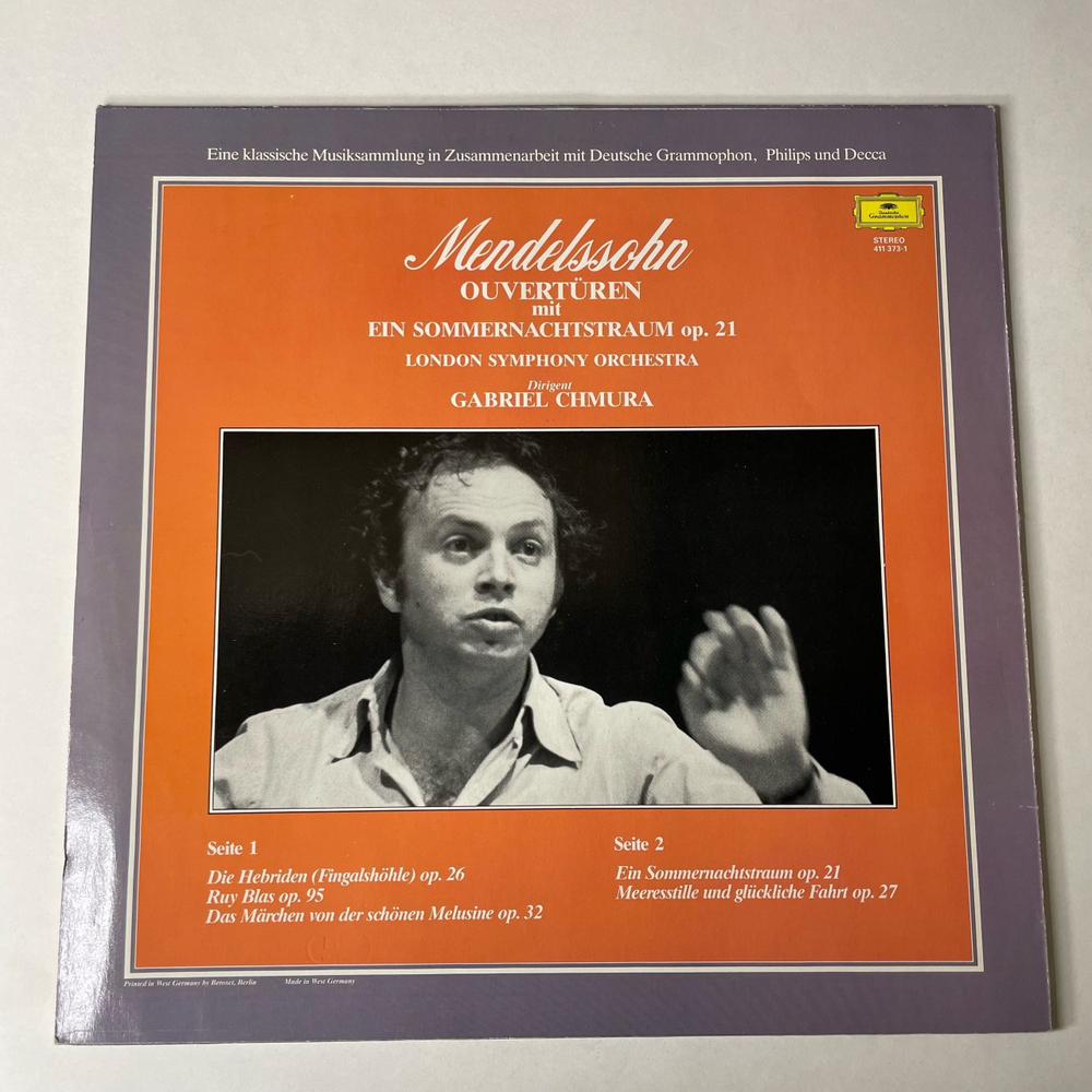 Винтажная виниловая пластинка LP Mendelssohn Мендельсон, London Symphony Orchestra, Gabriel Chmura, Ouverturen Mit Ein Sommernachtstraum Op. 21 (Германия 1984)