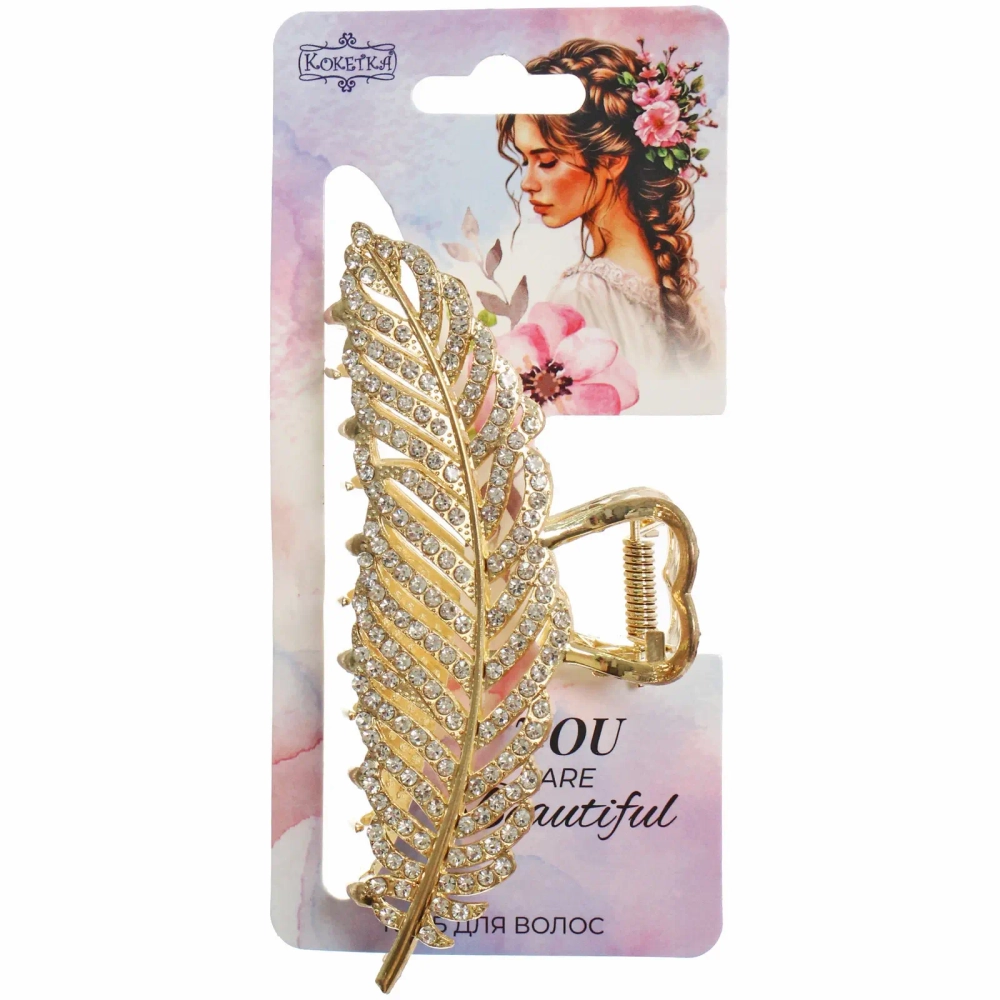 Заколка-краб для волос «AKS - DesignPRO», перо, цвет золото и хром, 11*5см