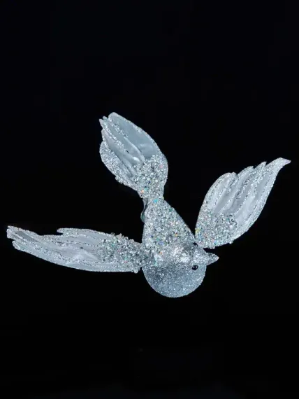 Елочное украшение Птица счастья 18*25 см., на клипсе, серебро, бисер, Christmas DeLuxe (88897)