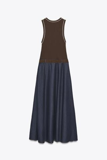 ZARA КОМБИНИРОВАННОЕ ПЛАТЬЕ-МИДИ С ПОЯСОМ, КОРИЧНЕВЫЙ