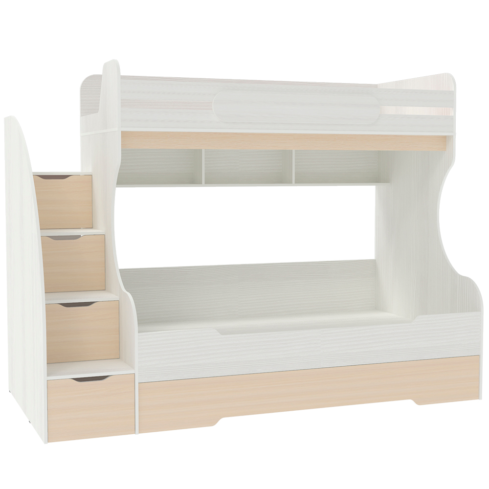 Трехъярусная кровать КарИВи БИГ Белое Дерево  Дуб Молочный