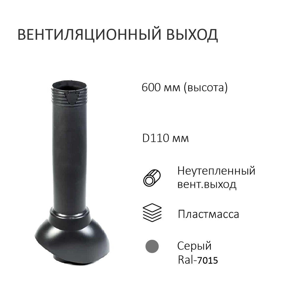 Турбодефлектор TD110, вент.выход 110 не утепленный, проходной элемент для битумной кровли, серый