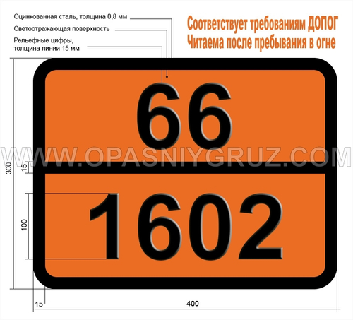 Табличка Опасный груз 66-1602 КРАСИТЕЛЬ ЖИДКИЙ ТОКСИЧНЫЙ Н.У.К.