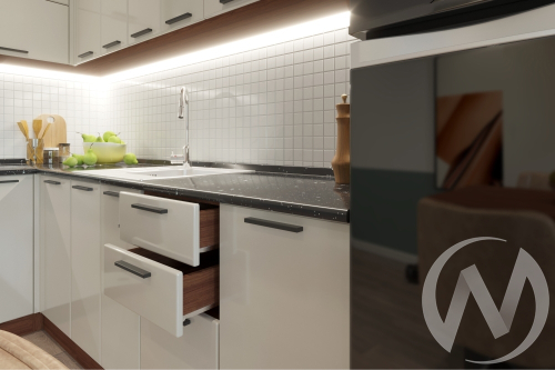 Кухня "Витория": ваниль глянец (корпус дуб кальяри)