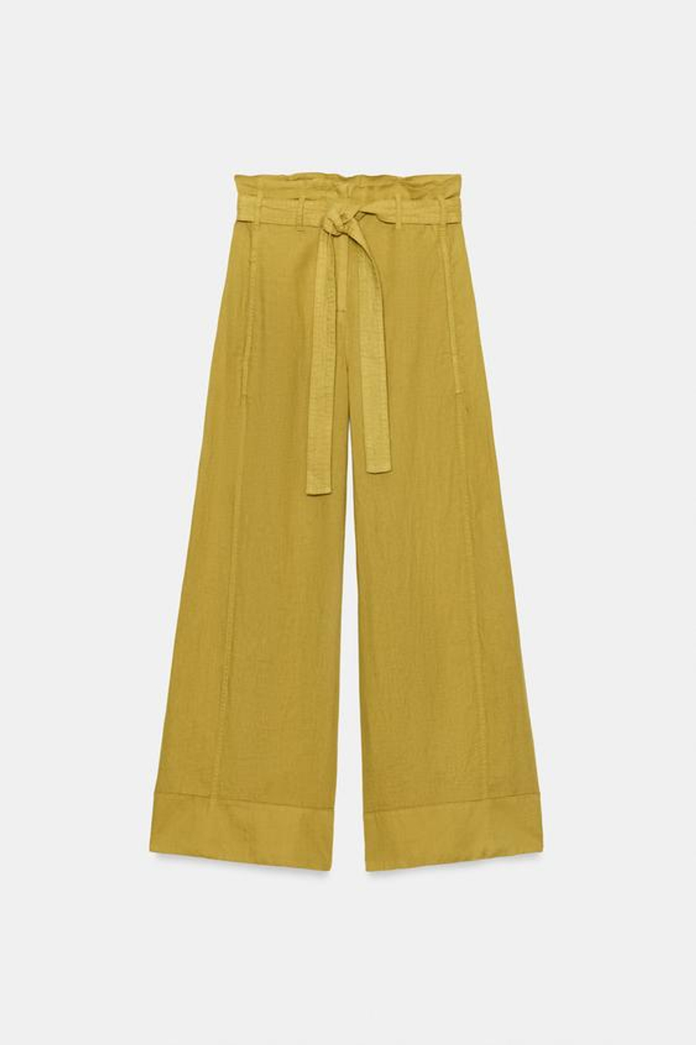 ZARA БРЮКИ ИЗ 100% ЛЬНА — ZW COLLECTION, ГОРЧИЧНЫЙ