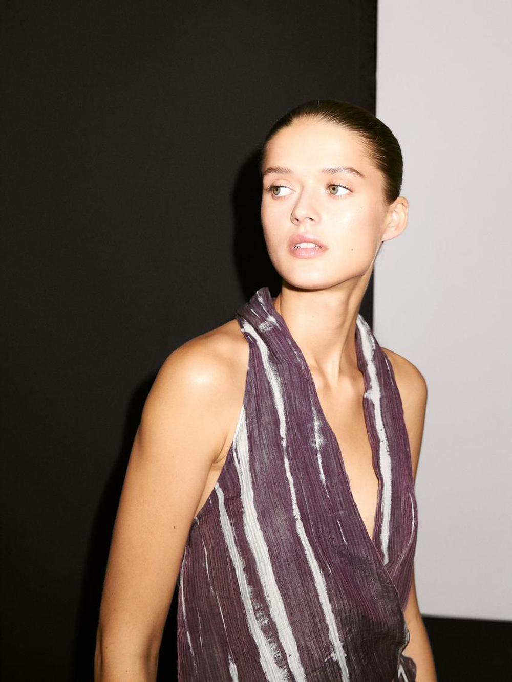 Massimo Dutti Топ внахлест в полоску с горловиной халтер, сиреневый