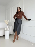 Юбка кожаная трапеция миди