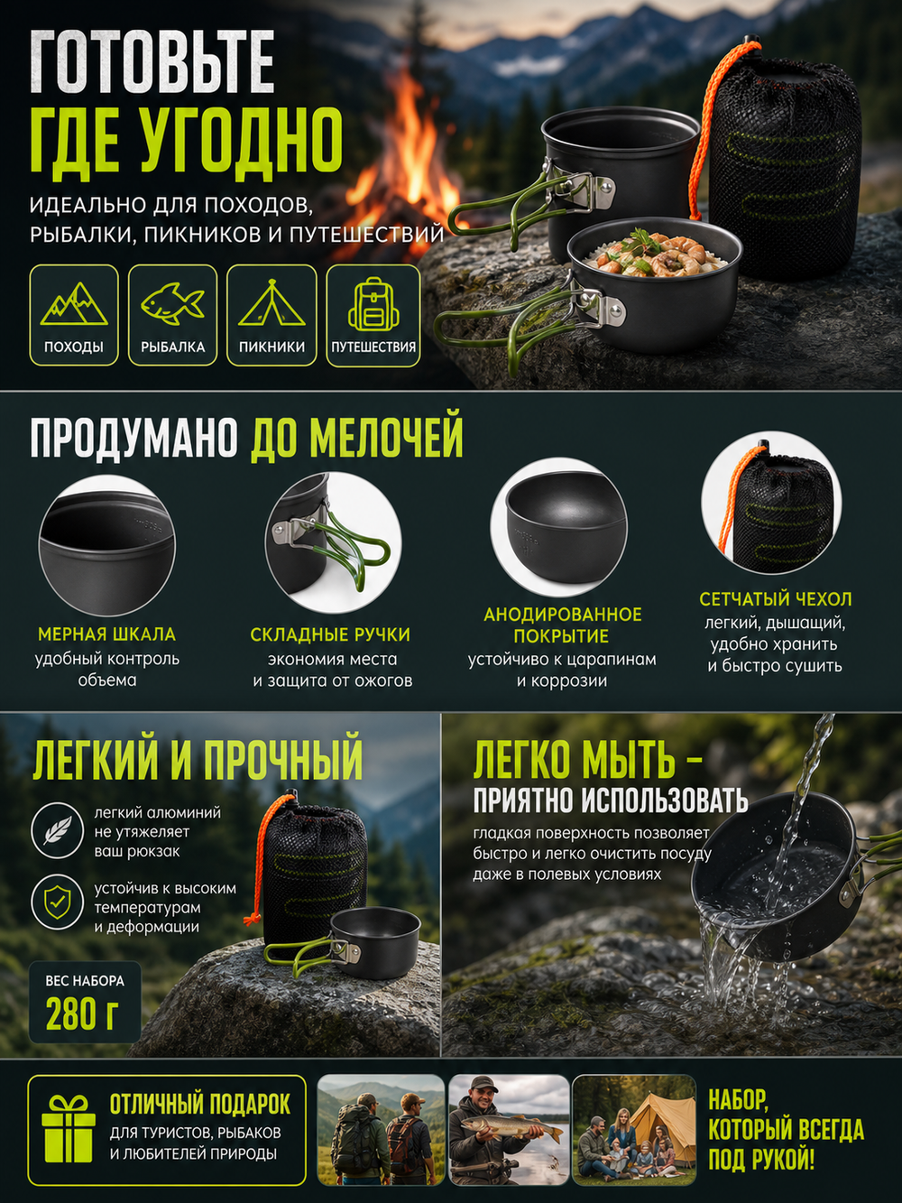 Котелок походный 0,8л с крышкой-ковшом Caps2031