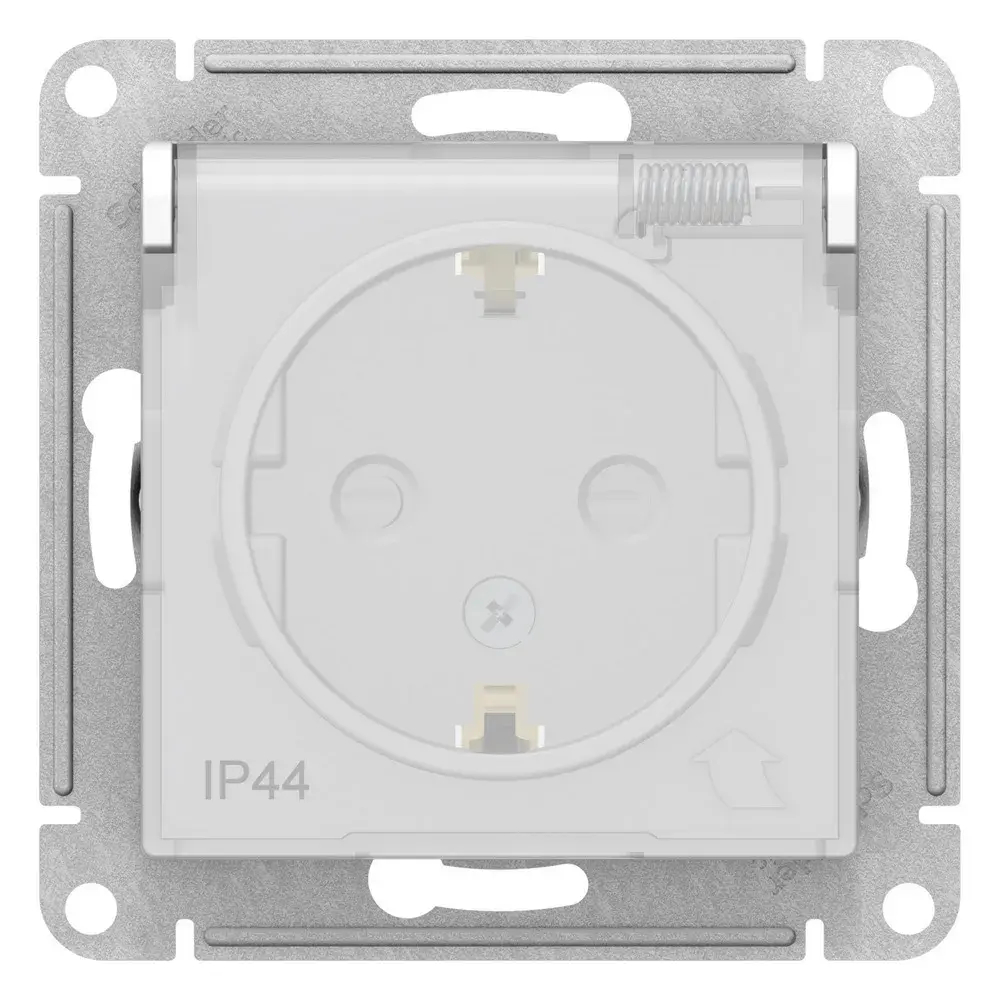 Розетка "AtlasDesign" IP44 С/У с ЗК с крышкой (250В, 16А, защит.шторки)