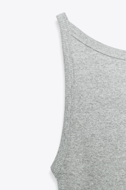 ZARA ТОП ХАЛТЕР В РУБЧИК, СЕРЫЙ МЕЛАНЖ