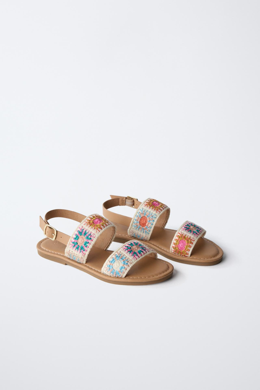 ZARA САНДАЛИИ С КРУЖЕВОМ КРОШЕ, КОРИЧНЕВЫЙ