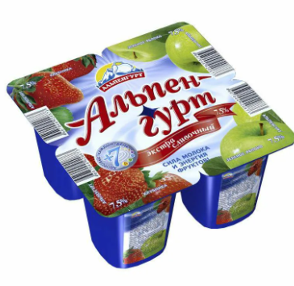 Прод. йогурт."АльпенГурт сливочный 100г 4.5% малина-персик-маракуйя