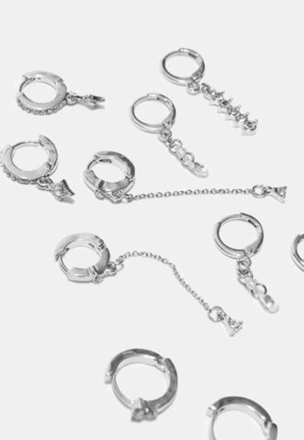 STRADIVARIUS Набор из 9 пар сережек с вишней и стразами, серый