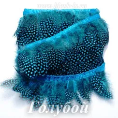 Перья цесарки на ленте 6-10 см, Голубые