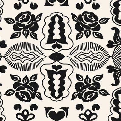 Ретро узор с розами монохром