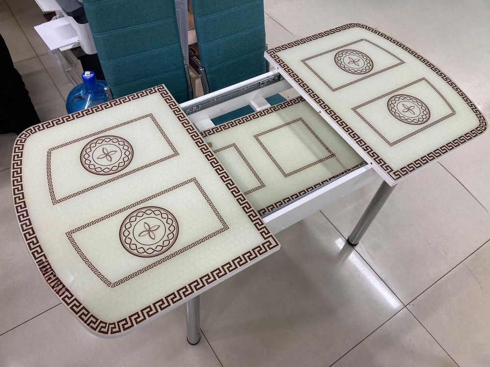 Стол стеклянный с фотопечатью (подстолье прямое раздвижное белое )