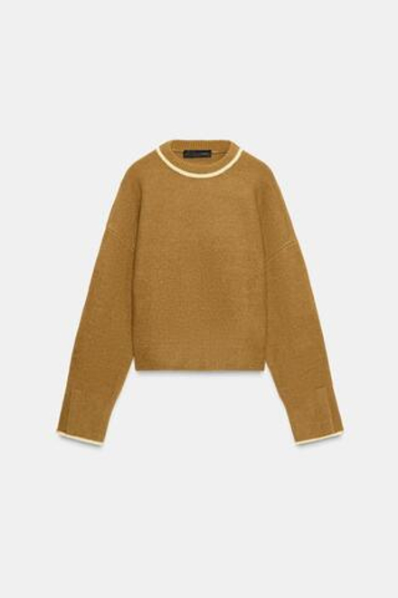 ZARA ДЖЕМПЕР С КОНТРАСТНЫМИ КАНТАМИ, ГОРЧИЧНЫЙ