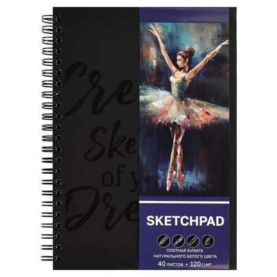 Скетчпад А5+ 40л. белый офсет на гребне "Балерина" (Феникс+)