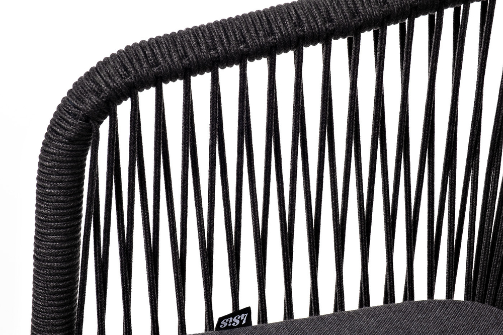 "Марсель" стул плетеный из роупа, каркас алюминий темно-серый (RAL7024) муар, роуп темно-серый круглый, ткань темно-серая 027