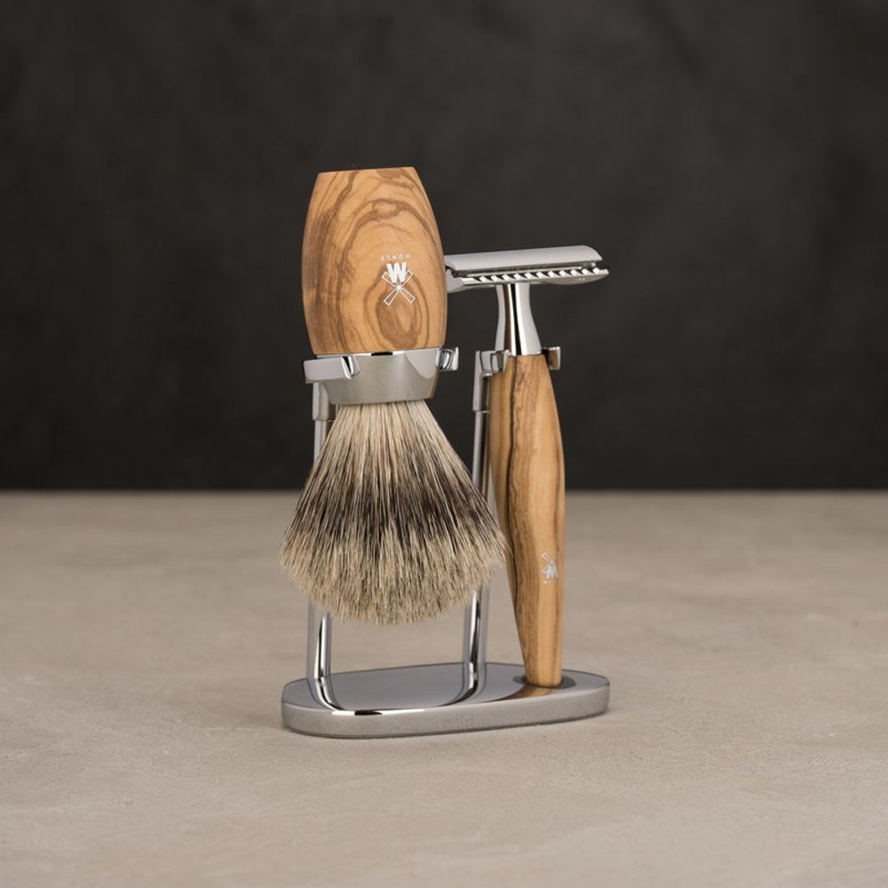 Бритвенный набор MUEHLE KOSMO, олива, барсучий ворс категории Fine, Т-образная бритва (S 281 H 870 SR)