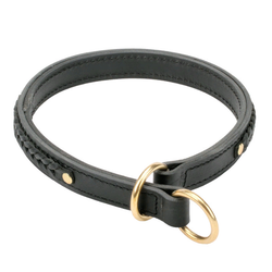 Ошейник-удавка чёрная двухслойная кожаная с латунной фурнитурой "RATTLESNAKE"  Fordogtrainers