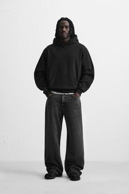 ZARA БАЗОВОЕ ХУДИ С КАПЮШОНОМ, ЧЕРНЫЙ