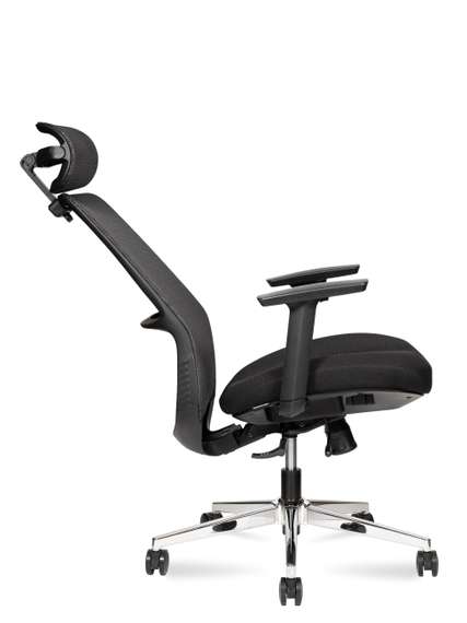 Кресло офисное Норден / Некст блэк хром / Next black chrome / черная сетка/черная ткань/хром база