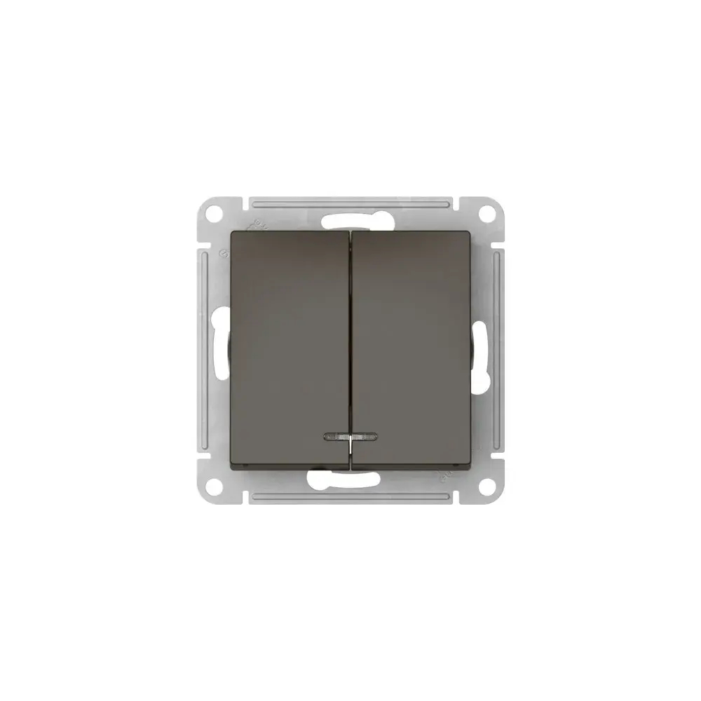 ATLASDESIGN 2-клавишный ВЫКЛЮЧАТЕЛЬ с подсветкой, сх.5а, 10АХ, мех., быстрозажим. клем., МОККО