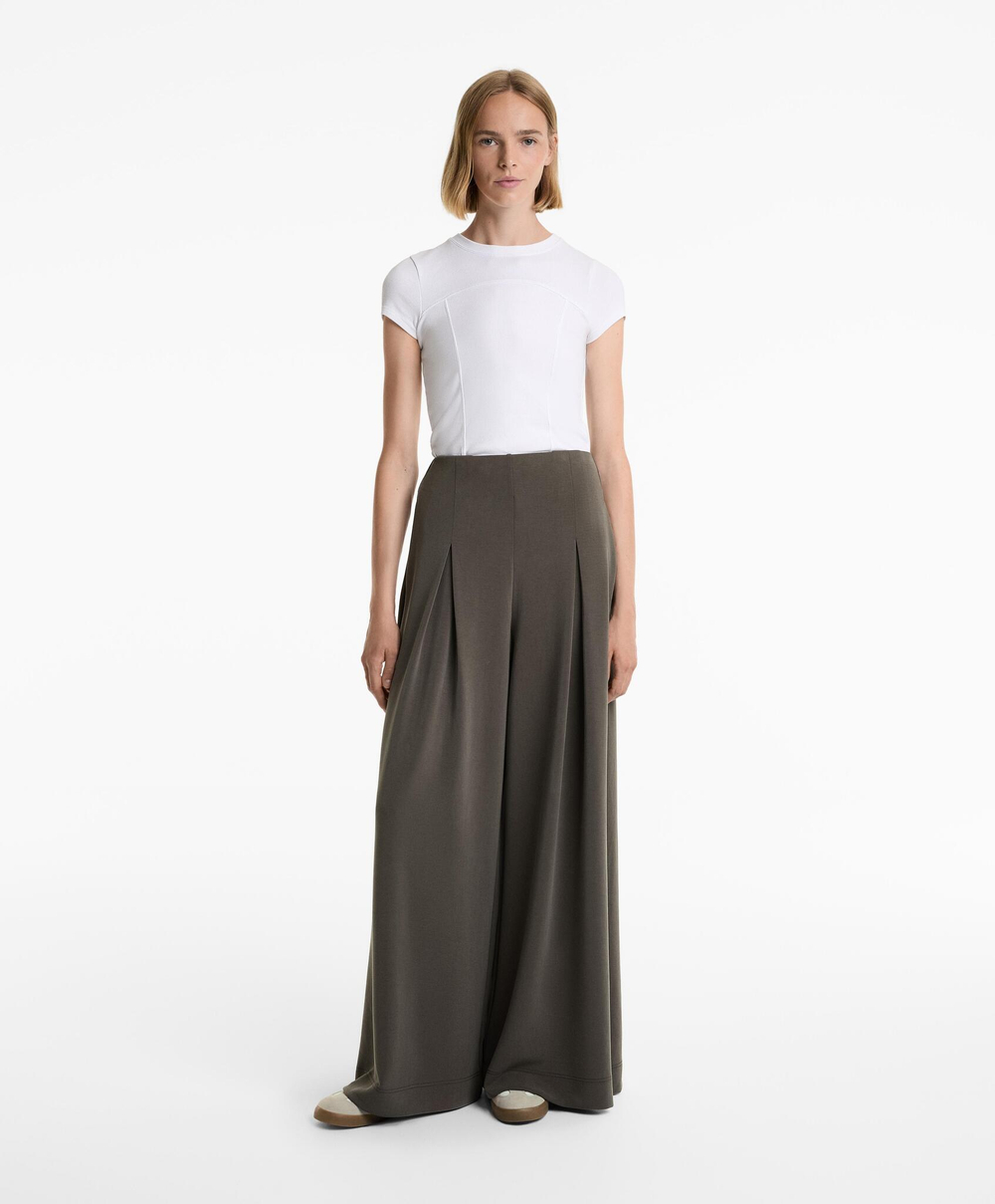 OYSHO Широкие брюки со складками из мягкого на ощупь модала, серо-коричневый