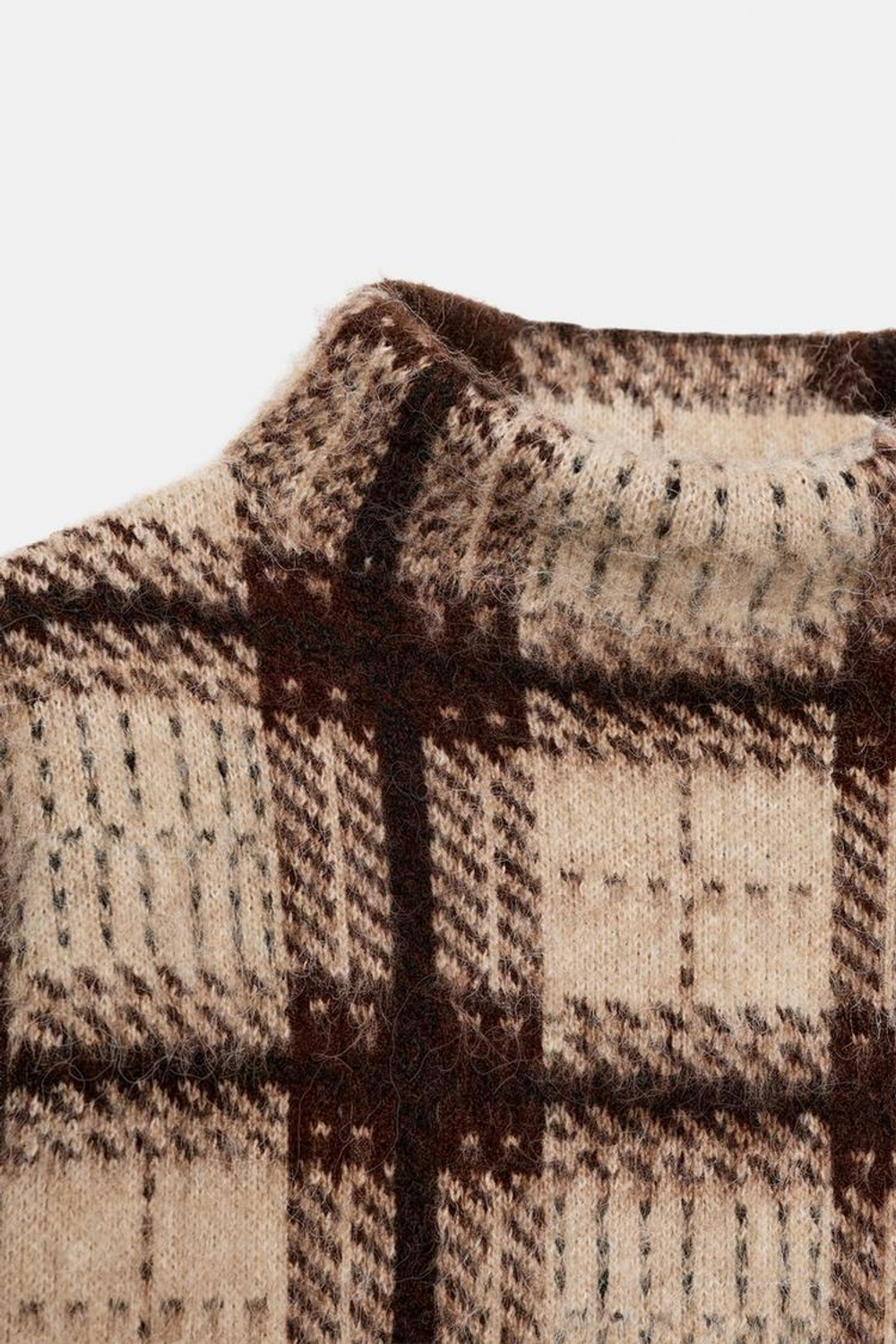 ZARA СВИТЕР В КЛЕТКУ С ЭФФЕКТОМ ВОРСА, БЕЖЕВЫЙ/НЕЖНО-КОРИЧНЕВЫЙ