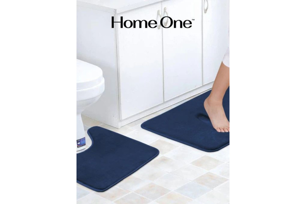 Набор ковриков для ванной и туалета с эффектом памяти Home One 51х81, 51х61 U-shape, тёмно-синий