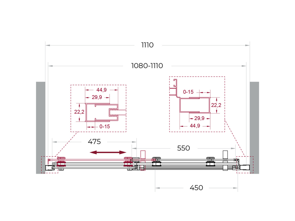Душевая дверь шириной 111см BelBagno MARINO-2-BF-1-110-C-CR профиль хром, стекло прозрачное