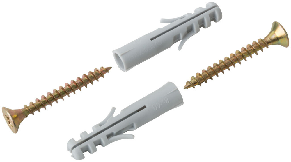 Крепление для плинтусов.Комплект: дюбель с шурупом 8х40/5х40 (фасовка 7 шт) 24893-2 ХВАТ