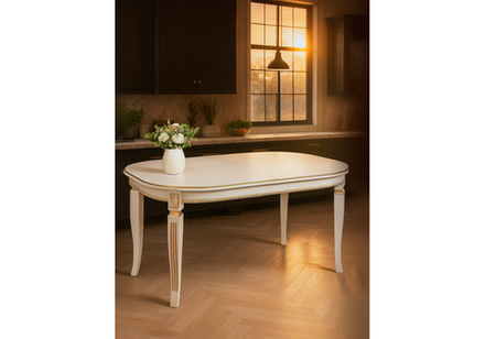 Стол деревянный Woodville Romeo молочный с золотой патиной