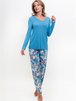 Оригинальный комплект с блузой на пуговках (Размер: M) (Цвет: бирюзовый)