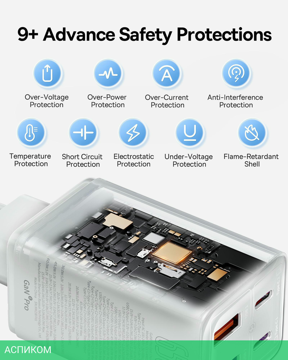 Сетевое зарядное устройство Baseus GaN6 Pro 65W EU Moon White (P10162701213-00)