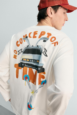 ZARA X DYLAN´S T-SHIRT CLUB ФУТБОЛКА С ИЛЛЮСТРАЦИЕЙ BACK TO THE FUTURE© UCS LLC AND AMBLIN, БЕЛЫЙ
