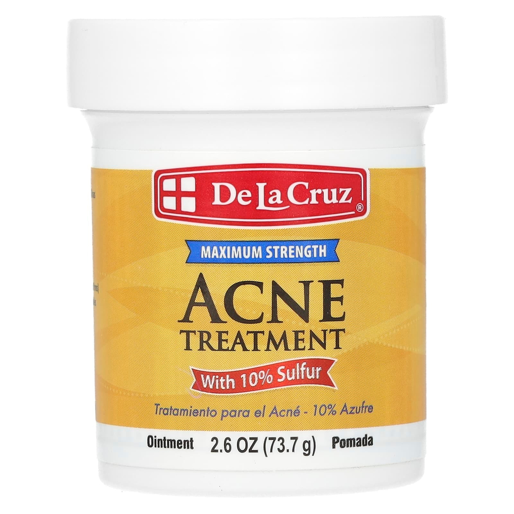 De La Cruz, мазь для лечения акне, с 10% серы, максимальная сила действия, 73,7 г (2,6 унции)