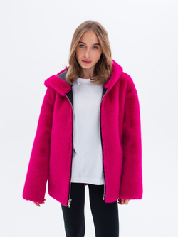 Дубленка короткая зимняя, фуксия, Северина