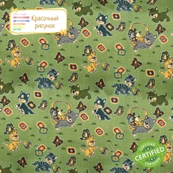 Детский ковролин 2х3 м, "Котики", зеленые с оверлоком