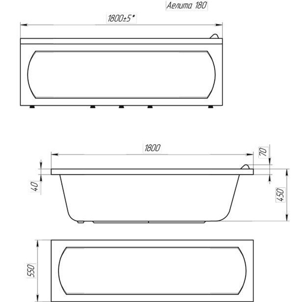 Акриловая ванна 1Marka Aelita 180*80 прямоугольная из каталога Ванны акриловые