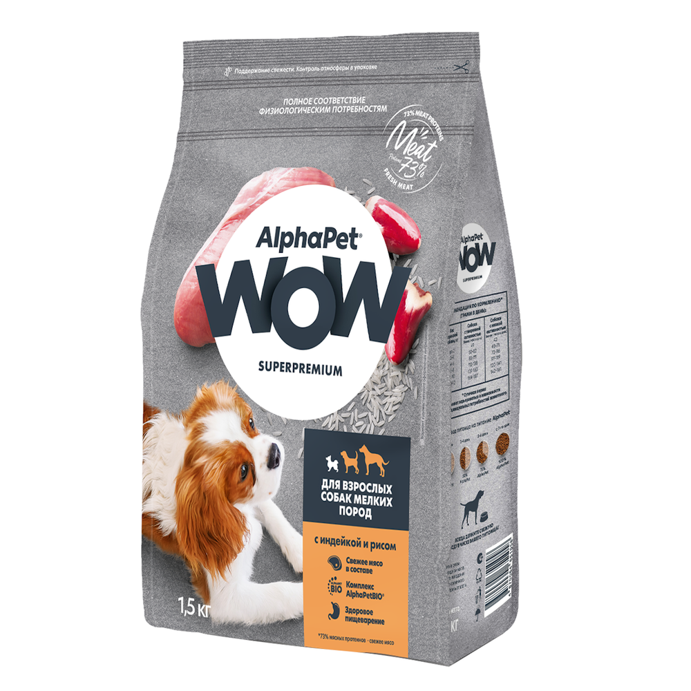 Сухой корм AlphaPet WOW Superpremium для взрослых собак мелких пород с индейкой и рисом
