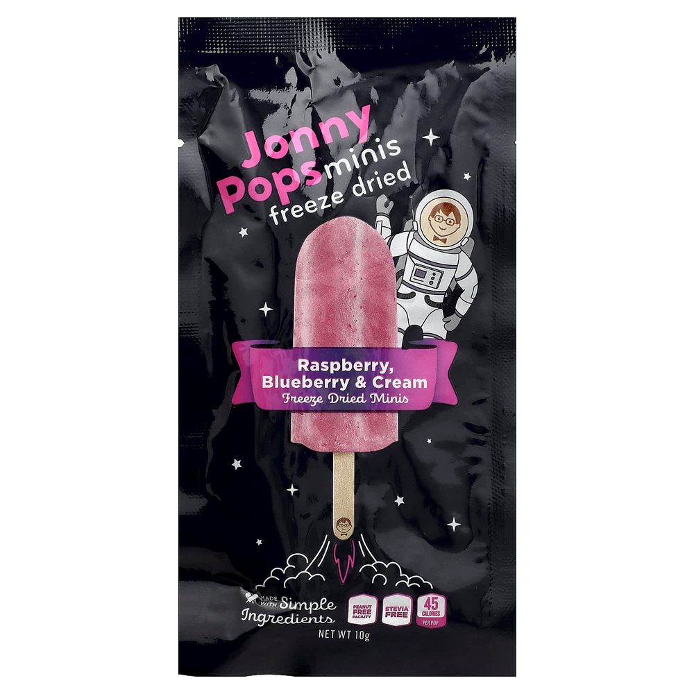 JonnyPops, сублимированные мини-печенья, малина, голубика и сливки, 5 леденцов по 10 г